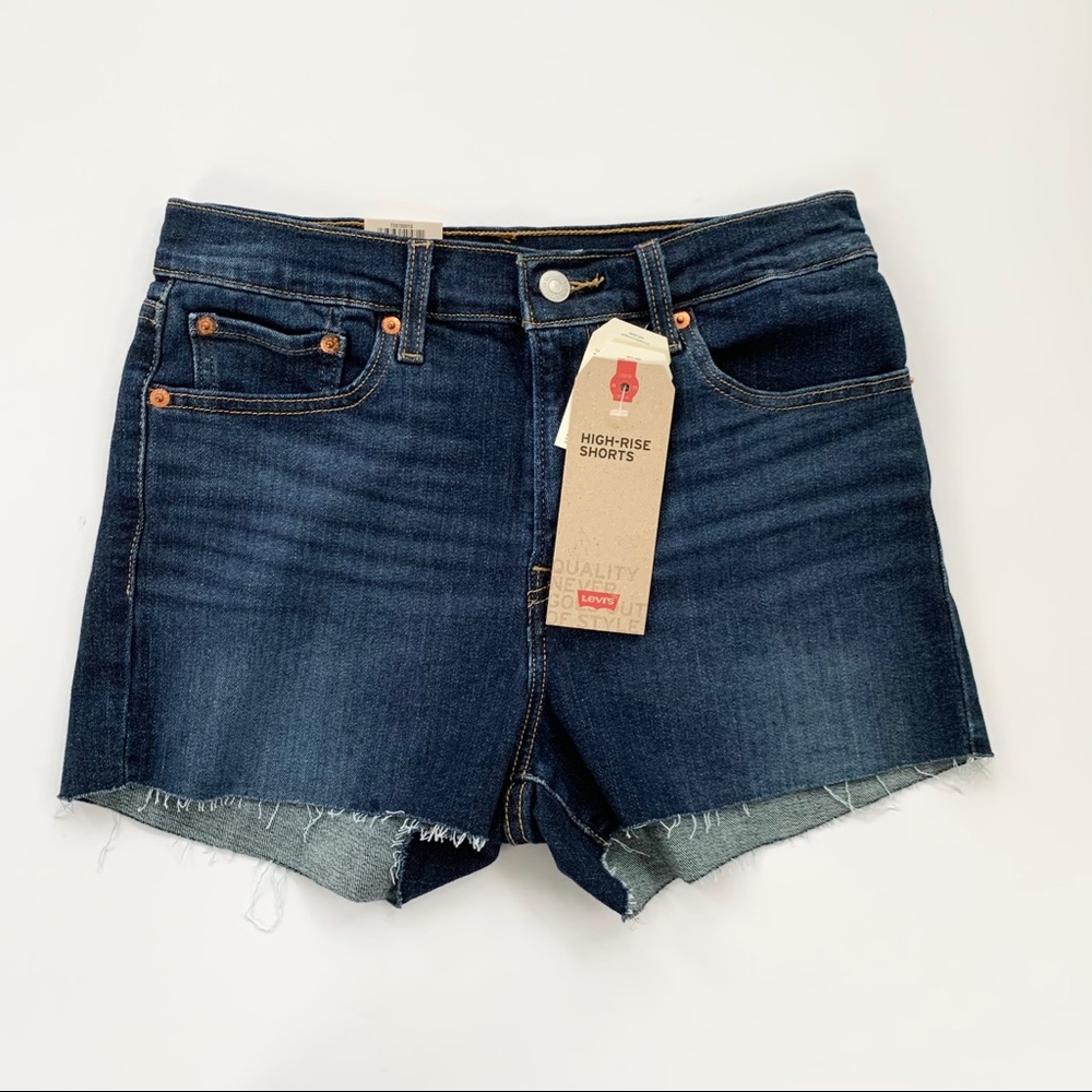 Levi’s High Rise Frayed Hem Denim Shorts Blue 28 - Picture 5 of 11